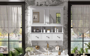 English Elm 4-in-1 Wall Mounted Bathroom Cabinet with Mirror Drawers and Towel Hooks Vanity White N710P405416K
