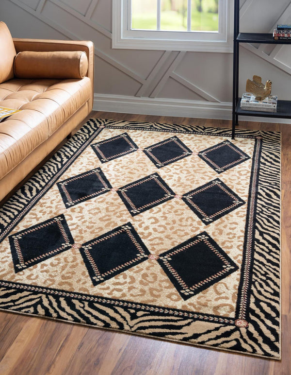 Unique Loom Wildlife Ocelote Machine Made Geometric Rug Light Brown, Black/Cream/Light Brown/Tan 9' 0" x 12' 2"