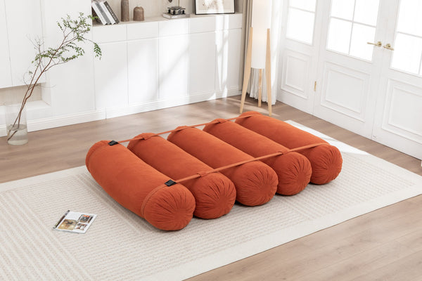 English Elm Adjustable Corduroy Floor Sofa with 5 Modular Cylinders for Custom Lounging and Ultimate Comfort Orange W1170P365599