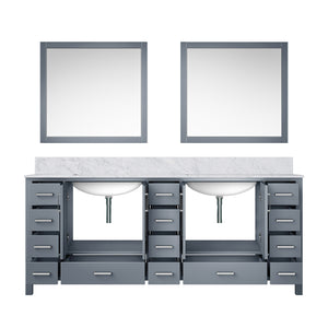 English Elm Dark Grey Double Bath Vanity With Carrara Marble Top, Ample Storage & Elegant Mirrors Included B2731S00848