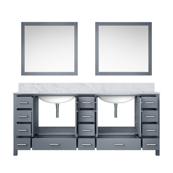 English Elm Dark Grey Double Bath Vanity With Carrara Marble Top, Ample Storage & Elegant Mirrors Included B2731S00848