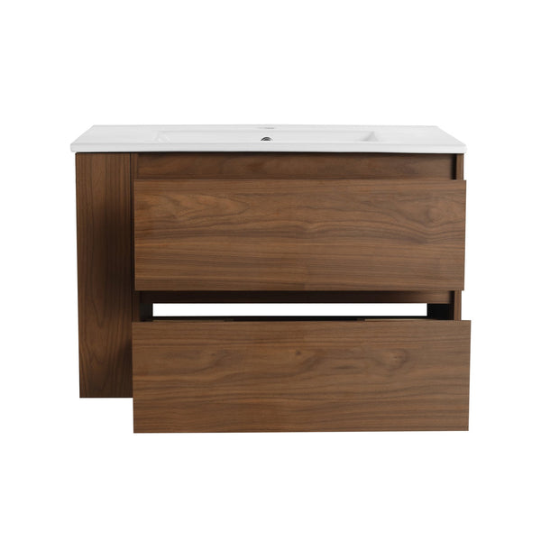 English Elm 30" Wall Mount Bathroom Vanity With Ceramic Sink & Soft-Close Drawers For Modern Storage Solutions W999S00207