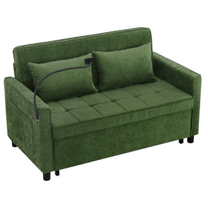 English Elm 56.9" Loveseat Sofa Bed with Chenille Upholstery, USB Ports, Phone Holder, Side Pockets, Reclining Backrest Green N719P208853F
