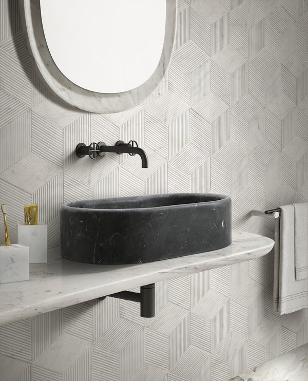 English Elm Luxury Solid Marble Vessel Sink Wavy Organic Stone Basin Matte Honed Vanity Bowl W1696P408022