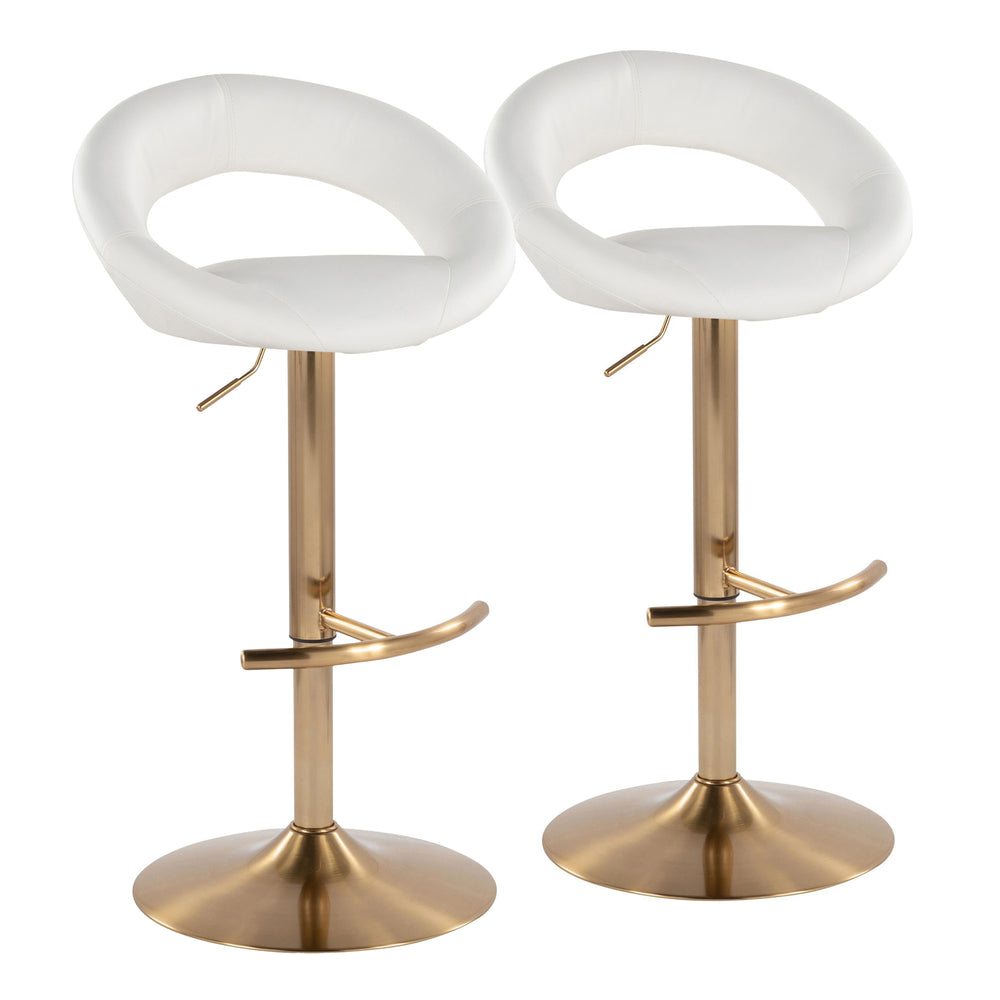 English Elm Posh Adjustable Swivel Barstool Set of 2 — Gold Metal Base, White Faux Leather, Contemporary Glam Roosting Elegance B202S00994