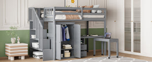 English Elm Queen Murphy Bed with Integrated Desk Cabinet Shelves Space Saving Studio Solution Gray N708S00013E