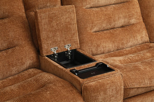 English Elm Emmy Orange Chenille Power Sectional Sofa with Console, USB Type-C/A, Wireless Charge, Zero Gravity Recline B2726S00396