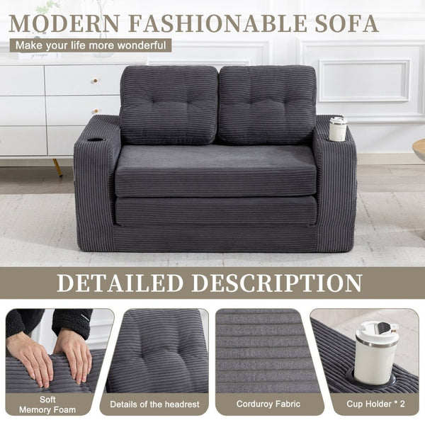 English Elm Convertible Floor Sofa Bed with Memory Foam and Ribbed Corduroy for Small Spaces Gray W395P438027