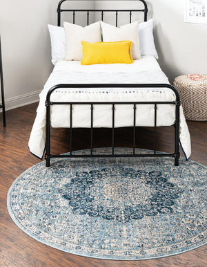 Unique Loom Newport Elms Machine Made Medallion Rug Navy Blue, Light Blue/Ivory 10' 2" x 10' 2"