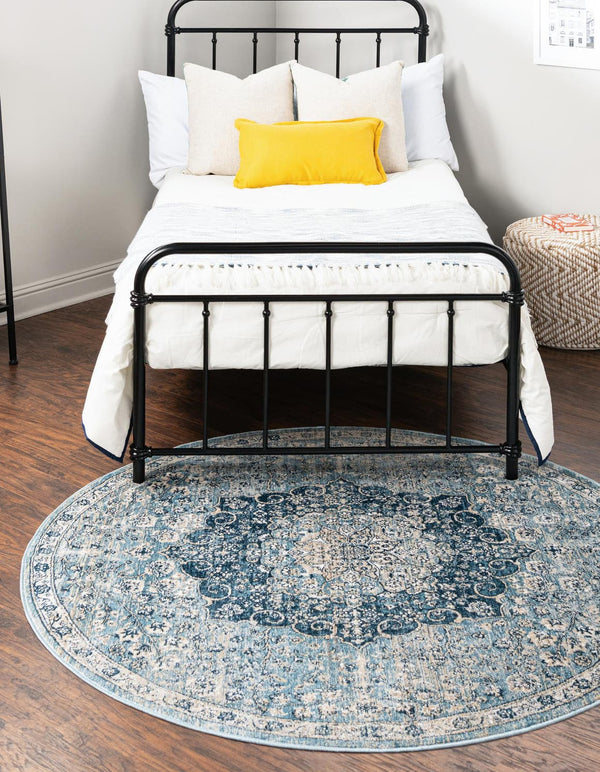 Unique Loom Newport Elms Machine Made Medallion Rug Navy Blue, Light Blue/Ivory 10' 2" x 10' 2"