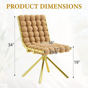 English Elm Cream Dutch Velvet Swivel Chair Tufted Bubble Backrest Glam Armless Accent Seat Brown,Gold W3875P448018