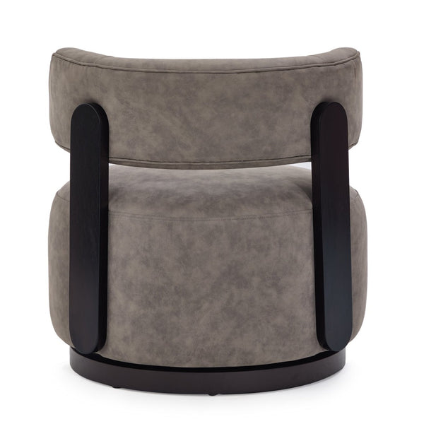 English Elm Wooden Base Barrel Swivel Club Chair Pu Leather Lounge Seat with 360 Degree Rotation N776P422651G