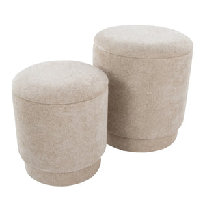 English Elm Marla Upholstered Ottoman Set with Storage Lids — Contemporary Fabric Seating, Foam Comfort, 2pcs Beige B202P223740
