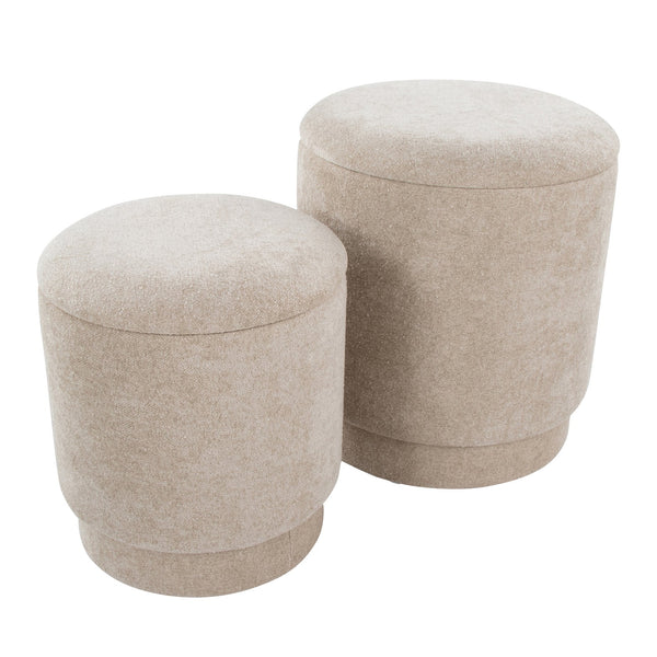 English Elm Marla Upholstered Ottoman Set with Storage Lids — Contemporary Fabric Seating, Foam Comfort, 2pcs Beige B202P223740