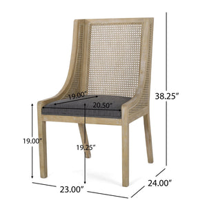 English Elm Dining Chair Set of 2 Rubberwood Cane Webbing Back Upholstered Farmhouse Style Charcoal N771P388970C