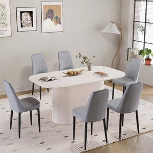 English Elm 63 Modern Medieval Cream Mdf Dining Set With 6 Pu Chairs - Stylish, Durable, Easy To Assemble! W2189S00702