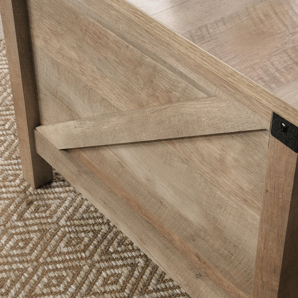 English Elm Lift-Top Coffee Table With Hidden Storage & Open Shelves - Modern Brown Finish For Versatile Living Spaces B356P367802