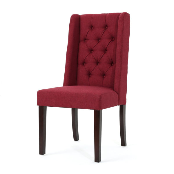 English Elm Dining Chair Set of Two Wingback Button Tufted High Back Birch Leg Upholstered Red 61539.00DRED