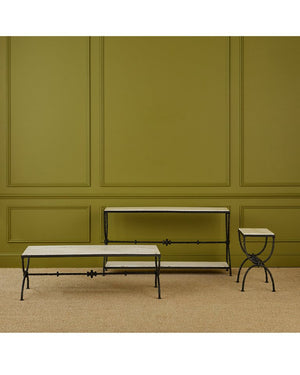 Currey & Company Agora White Travertine Cocktail Table - Greek-inspired Design With Sculptural Bronze Frame Elegance White White Travertine ,Wrought Iron 4000-0244-currey-company