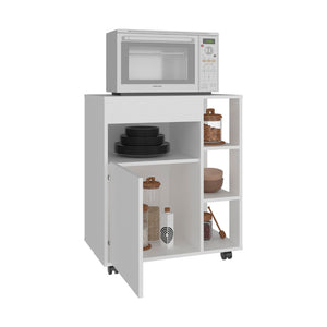 English Elm Jud White Kitchen Cart with Five Shelves Enclosed Cabinet and Rolling Casters B097P474296