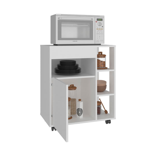 English Elm Jud White Kitchen Cart with Five Shelves Enclosed Cabinet and Rolling Casters B097P474296