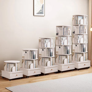 English Elm Rotating 6-Tier Corner Bookshelf With Drawer - Stylish 360° Swivel Storage For Small Spaces, White W2641P329209-GIGA