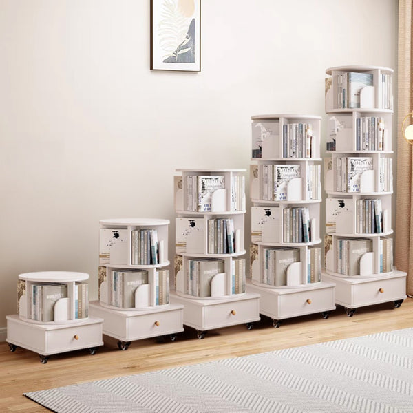 English Elm Rotating 6-Tier Corner Bookshelf With Drawer - Stylish 360° Swivel Storage For Small Spaces, White W2641P329209-GIGA