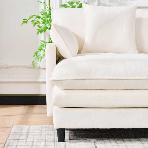 English Elm 140.9-inch U-shaped Modular Sectional Sofa with Ottomans Chenille Cloud Cushions Beige W288S00029