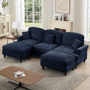 English Elm Classic Comfy Modular Sectional Sofa With Flared Arms, Removable Skirts & Movable Ottomans, Blue W3041S00257