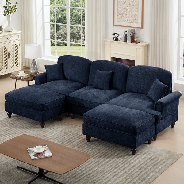 English Elm Classic Comfy Modular Sectional Sofa With Flared Arms, Removable Skirts & Movable Ottomans, Blue W3041S00257