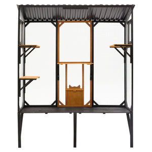English Elm Outdoor Fir Wood Window Catio Enclosure with Four Climbing Platforms for Cats Black,Brown N719P418371D