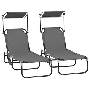English Elm Outsunny Reclining Outdoor Chaise Lounge Set with Canopy and Steel Frame for Patio W2225P200946