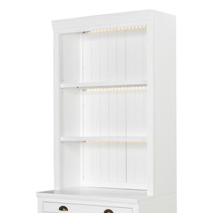 English Elm 83.4"tall Bookcase with Led Shelves Sliding Doors Open Storage Modern White N751S379858K