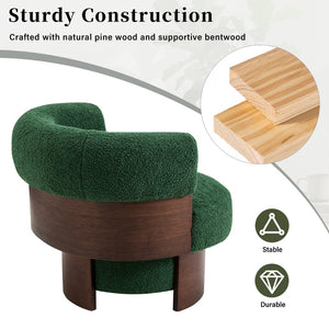 English Elm Modern Sculptural Barrel Swivel Chair Bentwood Frame Polyester Upholstery Accent Seating Green N760P369230C