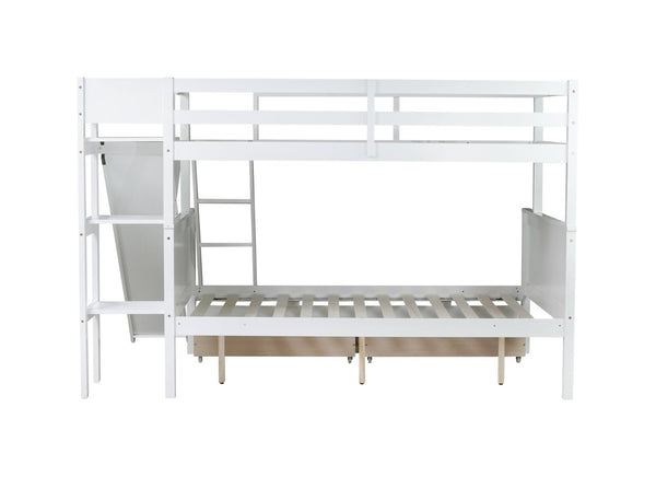 English Elm Twin Over Full Bunk Bed With Slide, Drawers & Shelves - Space-Saving Rubberwood Design For Kids' Fun W504S00205-GIGA