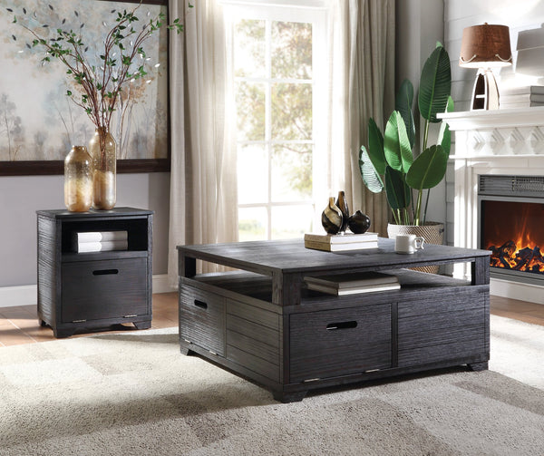 English Elm Kamilia Antique Black End Table with Drop-Down Door & Open Compartment, Pine Veneer, Timeless Charm B2726P244374