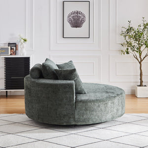 English Elm 55''L Chenille Foam Single Swivel Chair with Plush Backrest Pillow, 360° Smooth Recline for Living Room Lounge Comfort Green W834S00354