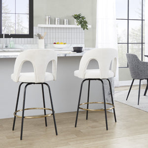 English Elm Fixed-height Swivel Counterstools with White Upholstery Gold Footrest Set of 2 B202S01784