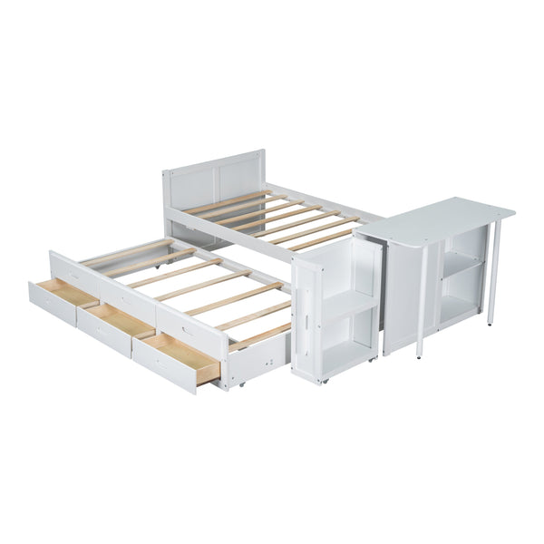 English Elm Twin Multifunctional Wood Platform Bed with Built-In Desk, Trundle & 3 Drawers for Small Spaces White 44.3 L x 23.1 W x 9 H N733S212832K