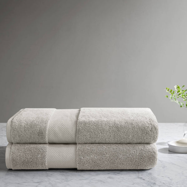 JLA Home Madison Park Signature - 100% Turkish Cotton Bath Sheet Set — Spa-Soft Low-Twist Plush, Highly Absorbent Dobby Border, OEKO-TEX Approved Grey MPS73-533