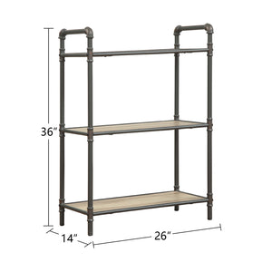 English Elm 3 Tier Bookshelf Industrial Metal Frame with Antique Oak Shelves, Sandy Gray Finish, Modern Sturdy Storage B016P311282