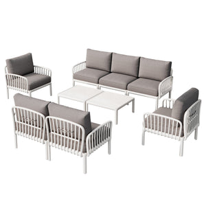 English Elm Christopher Knight Home® - 9 Modern 9-Piece Patio Conversation Set with Deep-Seating Waterproof Cushions and Glass Tabletop White+gray N780P1994544499W