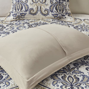 English Elm 6 Piece Madison Park Cali Reversible Quilt Set Navy Tan Paisley Full/Queen with 3 Embroidered Pillows B03597400