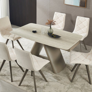 English Elm 1+6 Sintered Stone Extendable Dining Table Seats Six with Steel Base Modern W5630S00008