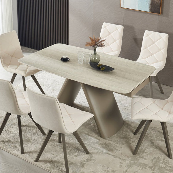 English Elm 1+6 Sintered Stone Extendable Dining Table Seats Six with Steel Base Modern W5630S00008