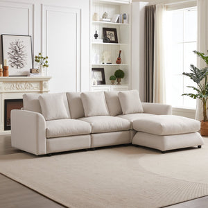 English Elm MH102.2 Modular 102.2" L-Shaped Sectional Sofa with Ottoman, 3 Cushions & Pillows, Upholstered Comfort Beige W1193S00136