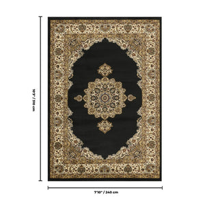 English Elm Classic Medallion Traditional Area Rug Bold Black Low Pile Living Room Accent B186P452275