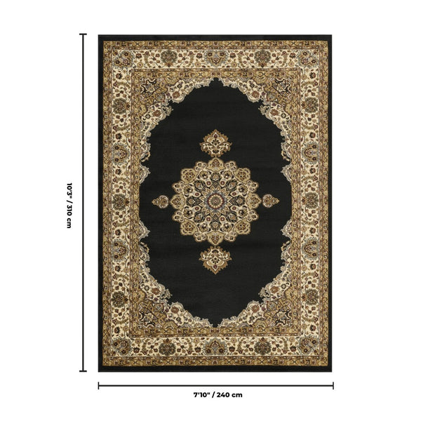 English Elm Classic Medallion Traditional Area Rug Bold Black Low Pile Living Room Accent B186P452275