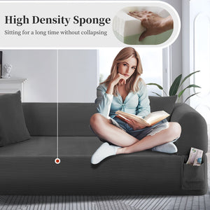 English Elm Spring Sofa with Pocketed Springs and High-Density Foam, Breathable Fabric, Pillows & Storage Gray B347P406042