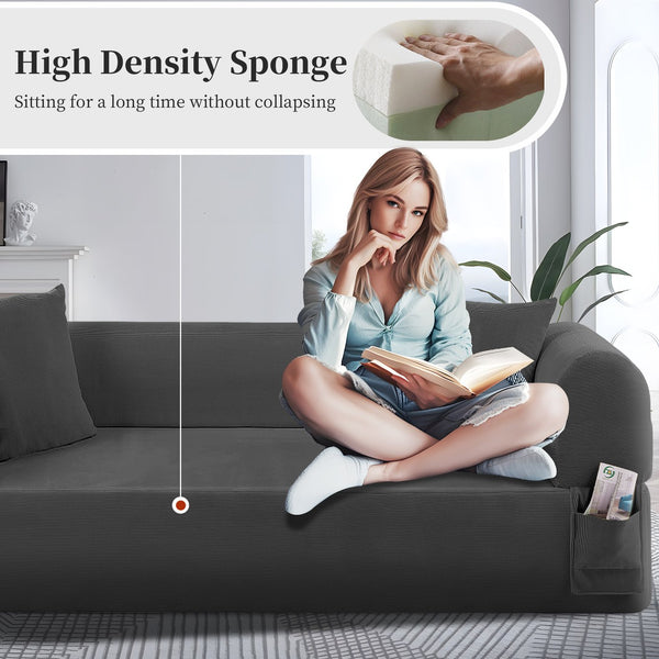 English Elm Spring Sofa with Pocketed Springs and High-Density Foam, Breathable Fabric, Pillows & Storage Gray B347P406042